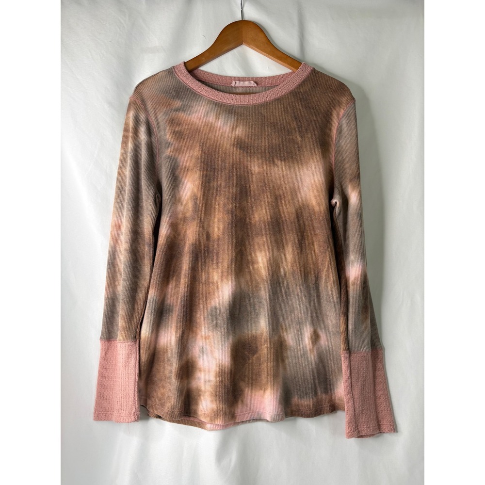 Ces Femme Pink Tie Dye Waffle Knit Thermal Long Sleeve‎ Top Large TV16072 Boho